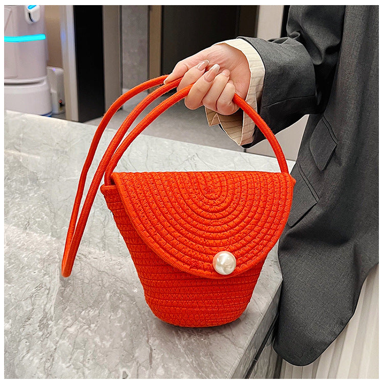 Wholesale Straw Woven Pearl Flip Small Bags